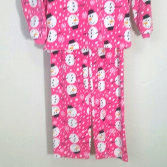 Girls Pajamas fleece Snowman print pink white pj's 2 pieces matching EUC sz 10 - Picture 3 of 4
